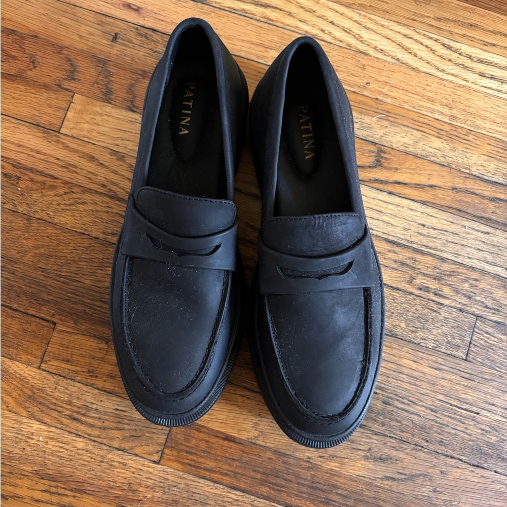 Black leather Patina lug sole loafers by Portland Leather size 10b